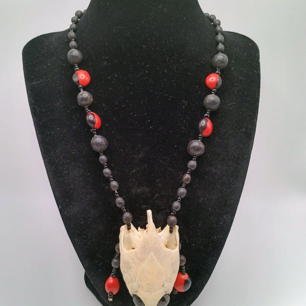 Handmade Necklace with Huayruro Seeds and Natural Turtle Head Pendant
